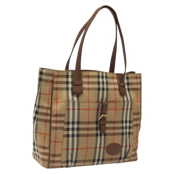 Burberrys Nova Check Tote Bag Canvas Beige Gold Auth BA601 - Picture 1 of 16
